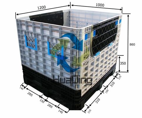 HDFPC1210H1000B Large Foldable Collapsible Plastic Crate with Side Open Static load 4T