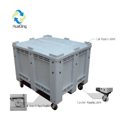 HUADING Vegetable Warehouse Gray Solid Plastic Stacking Pallet Tank Box with Lid and Wheel