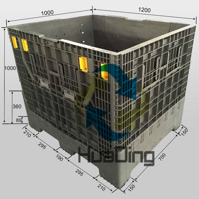 1T Rack Load Collapsible Plastic Pallet Box for Storage in Black Gray Blue at HUADING