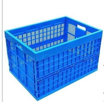 Blue Storage Box Fruit Crate Collapsible Plastic Mesh Laundry Basket 30kg Capacity