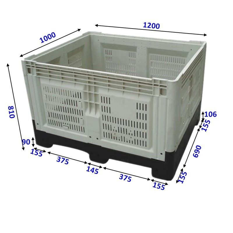 1200*1000*810mm External Dimension Collapsible Plastic Pallet Container for Industry